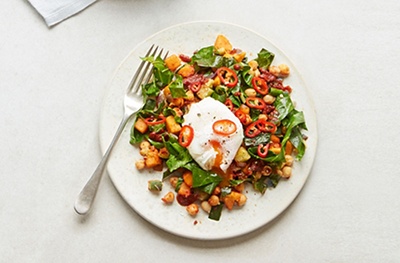 Sweet potato and spring green hash