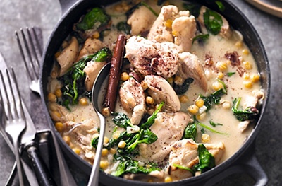 Tahini chicken with spinach & chickpeas