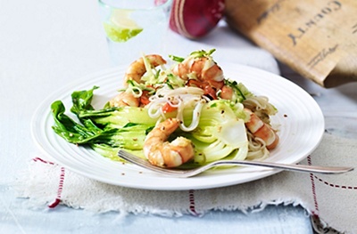 Thai-style tiger prawns with rice noodles