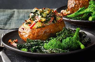 Air fryer twice-baked potatoes with kale, ham & goat’s cheese