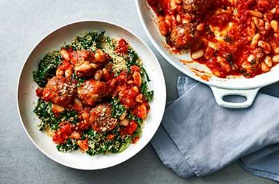 Veal meatballs in cannellini and tomato sauce with couscous