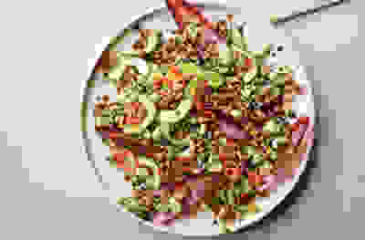 Warm quinoa salad with avocado & pancetta