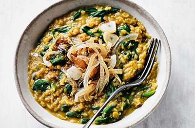 Warming turmeric dhal with spinach