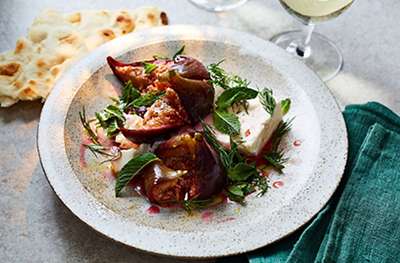 Wine-poached figs with feta