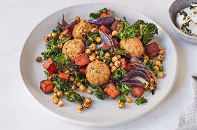 All-in-one falafel bake with zhoug sauce