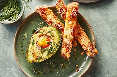 Baked avocado eggs with cheesy ’nduja soldiers 