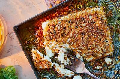 Baked feta with honey and dukkah