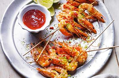 Barbecued lime & chilli tiger prawns