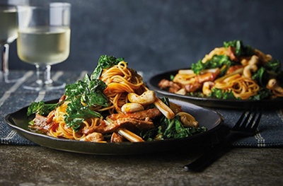 Beef, kale & cashew stir fry in oyster sauce