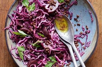 Beetroot, red cabbage, lentil & parsley salad