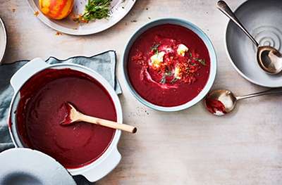 Beetroot soup with yogurt, orange and dill