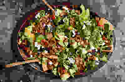 Black bean, tortilla and avocado salad with roasted tomato salsa