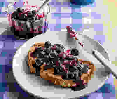 Blueberry compote with toast & almond butter