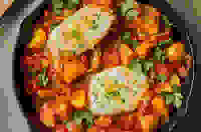 Braised haddock & potatoes in arrabbiata sauce