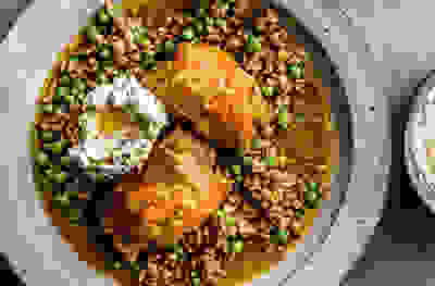 Brothy spelt & crispy skinned chicken with herbed ricotta