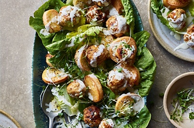 Caesar chicken meatball salad