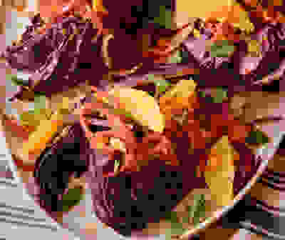 Charred red cabbage with agrodolce onions & almonds