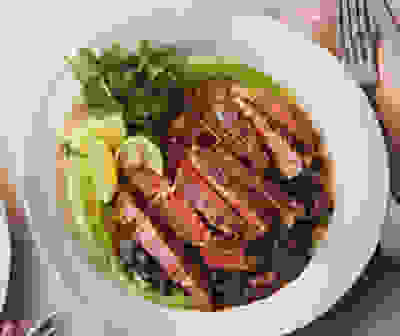 Charred rib-eye steak with guacasalsa