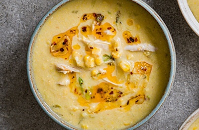 Chicken & corn chowder with chilli garlic butter