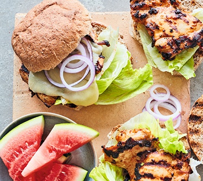 Smoky chipotle grilled chicken burgers 