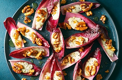 Chicory, blue cheese & candied walnut boats
