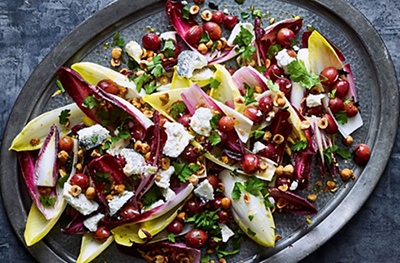 Chicory, roasted grape and goats' cheese salad