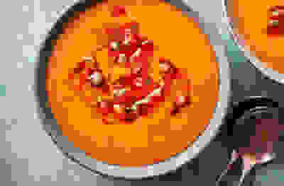 Chilled tomato soup with rose harissa
