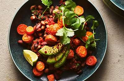 Chilli bean bowls with roasted cumin carrots