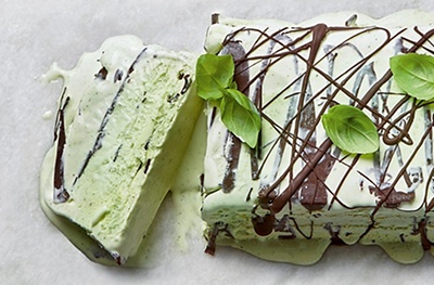 Chocolate & basil ice cream slice