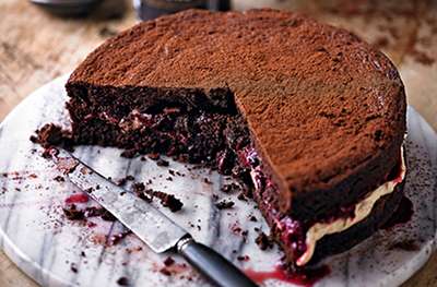 Chocolate cherry brownie cake