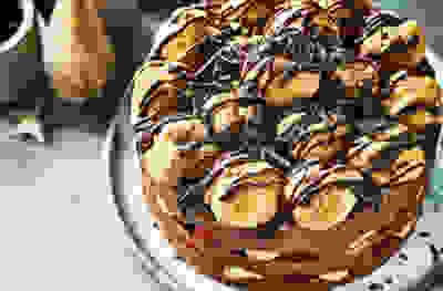 Chocolate mousse, raspberry and profiterole gâteau
