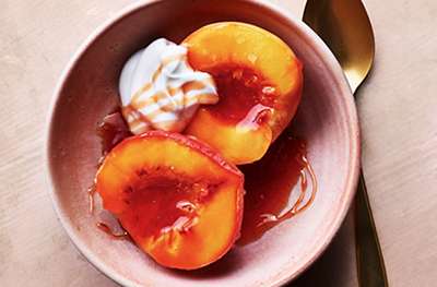 Cider and maple poached peaches