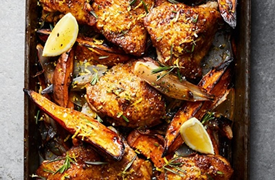 Cinnamon-spiced chicken with rosemary-sweet potatoes