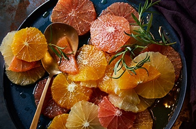 Citrus fruit compote with rosemary, ginger & honey