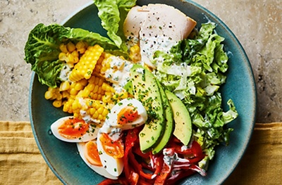 Cobb-style salad with turkey, sweetcorn & chive dressing