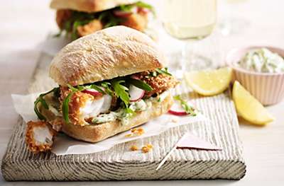 Crispy fish butties with dill mayonnaise