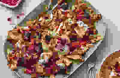 Crispy lamb & aubergine with pitta chips