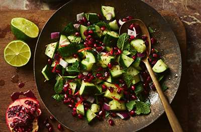 Cucumber & pomegranate salad with cumin and lime