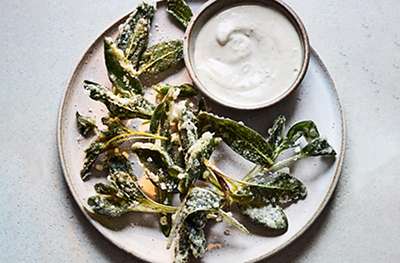 Deep-fried sage with anchovy mayo