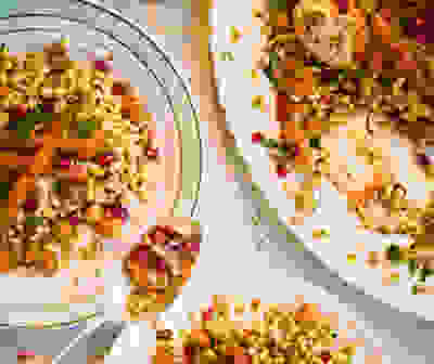 Dukkah-roasted carrot & pearl barley salad