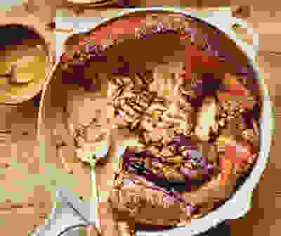 Dutch baby with caramelised cashews & date syrup