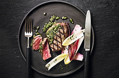 Fillet steak with salsa verde