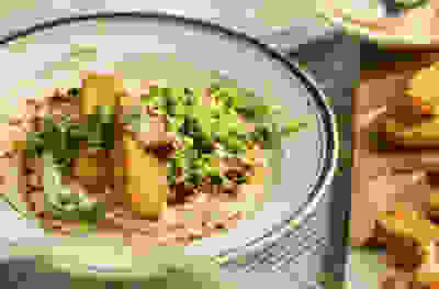 Fish finger tacos with pea & mint salsa