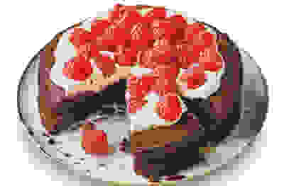 Flourless chocolate 'cloud' cake with whipped cream & raspberries