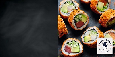 Sushi rolls and Sushi Daily logo