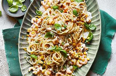 Garlic & chipotle prawn & corn pasta 