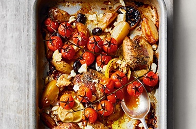 Greek-inspired chicken & olive traybake