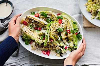 Griddled cabbage with tahini dressing