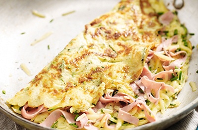 Ham & Cheddar omelette with grated courgette