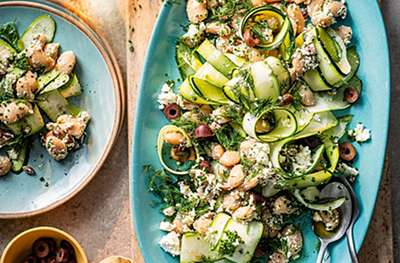 Herby feta, courgette & butter bean salad